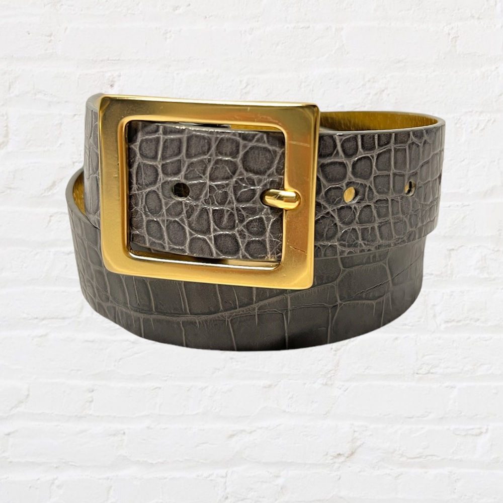 Vía aspira gray Italian leather belt snakeskin sz M